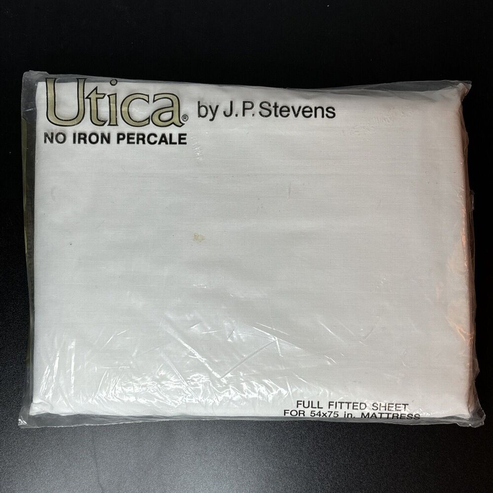 Utica By JP Stevens No Iron Percale Cotton Blend Full Fitted WHITE Sheet NEW
